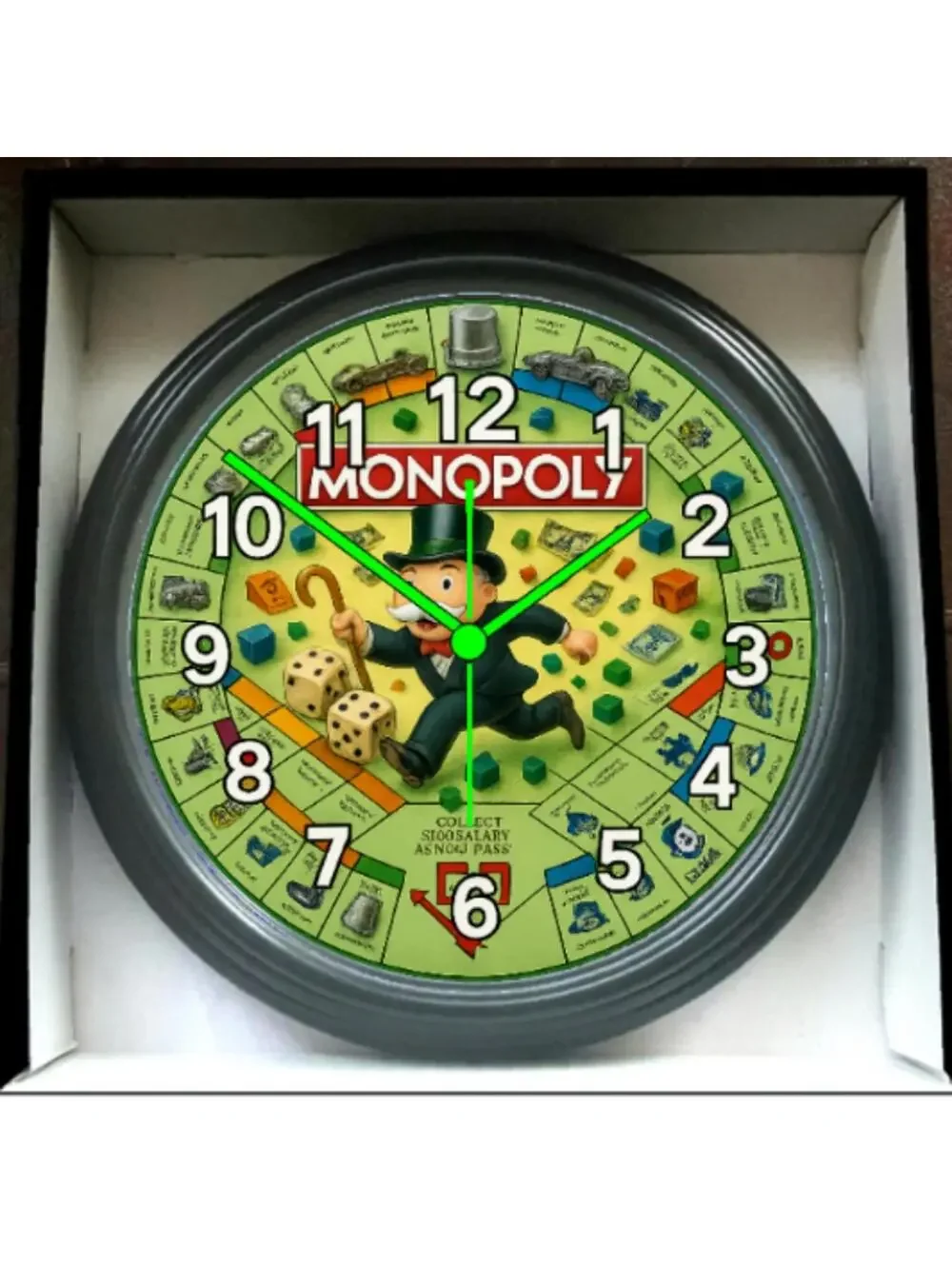 Monopoly Game Board Glow in The Dark Wall Clock New in Box